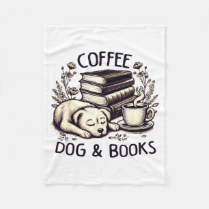 Funny Cute Coffee Dog Books Lover Women Men Kids  Fleece Blanket