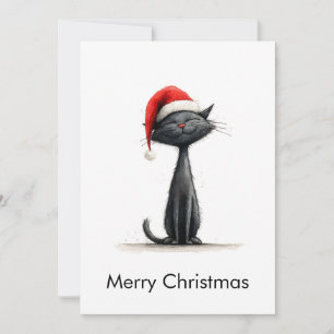 Funny Cute Comic Black Cat Merry Christmas  Holiday Card
