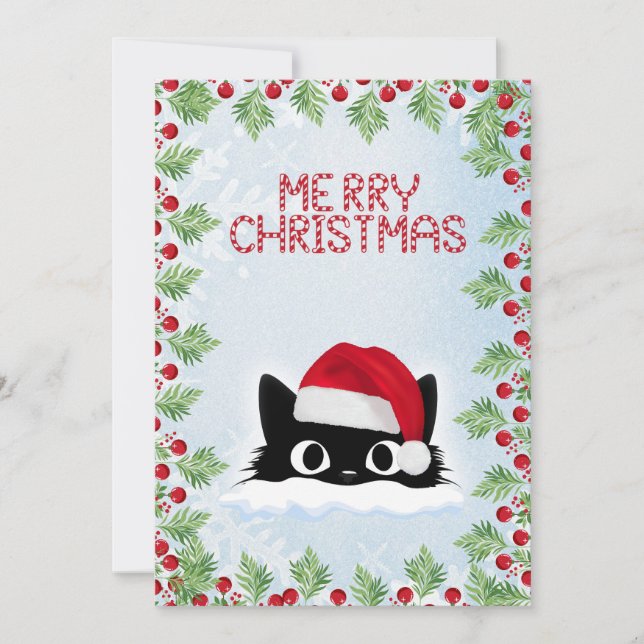 Funny Cute Comic Whimsical Cat Merry Christmas Holiday Card (Front)
