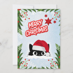 Funny Cute Comic Whimsical Cat Merry Christmas Holiday Card