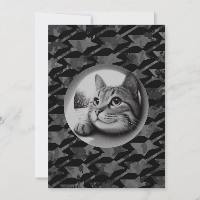 Funny Cute Cool Cat Kitty Feline Animal Hello Meow Holiday Card (Front)