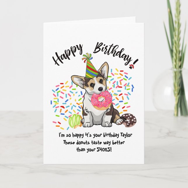 Funny Cute Corgi Dog Birthday Card Doughnuts (Front)