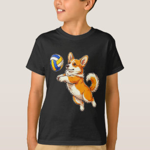 Funny cute corgi dog playing volleyball sports T-Shirt