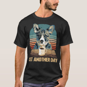 Funny & Cute Corgi Puppy Drinks Coffee633 T-Shirt