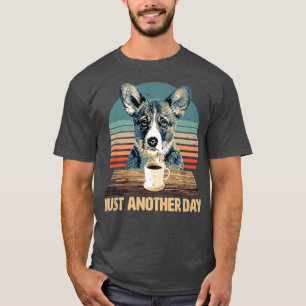 Funny & Cute Corgi Puppy Drinks Coffee-957 T-Shirt