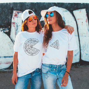 Funny Cute Couple Pizza Slice White T-Shirt