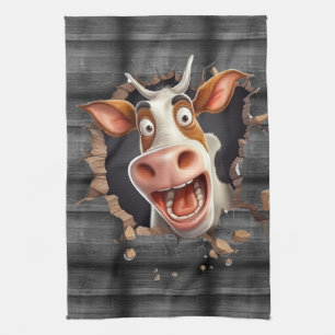 Funny cute cow face country humour farmers tea towel
