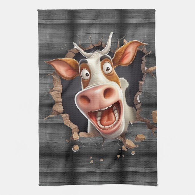 Funny cute cow face country humour farmers tea towel (Vertical)