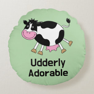 Funny Cute Cow Pun Cartoon Design Round Cushion