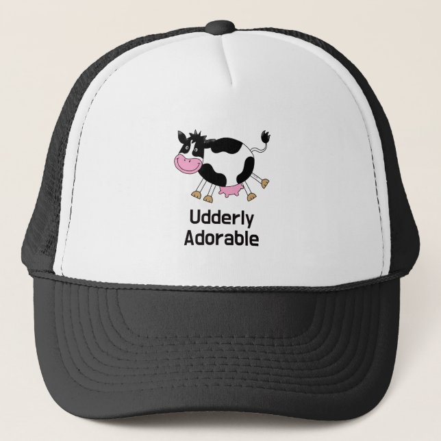 Funny Cute Cow Pun Cartoon Design Trucker Hat (Front)