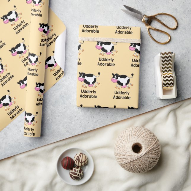Funny Cute Cow Pun Cartoon Design Wrapping Paper (Crafts)