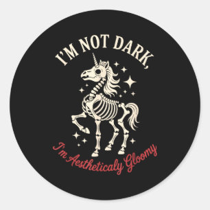 Funny Cute Creepy Unicorn Skeleton Dark Humor Goth Classic Round Sticker