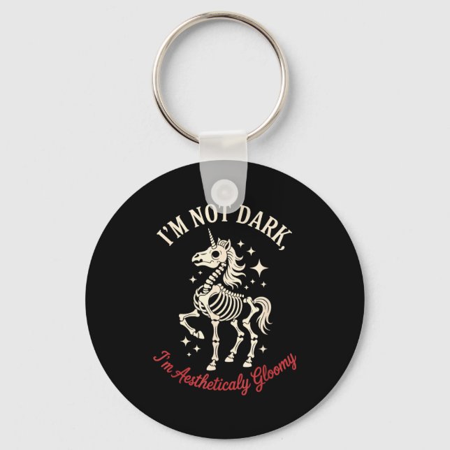 Funny Cute Creepy Unicorn Skeleton Dark Humor Goth Key Ring (Front)