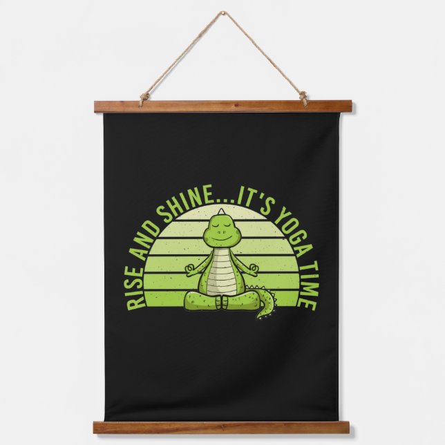 Funny cute crocodile doing yoga. funny yoga quotes hanging tapestry (Front)
