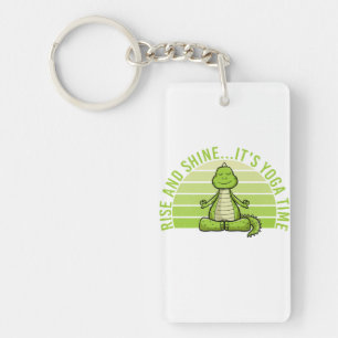 Funny cute crocodile doing yoga. funny yoga quotes key ring