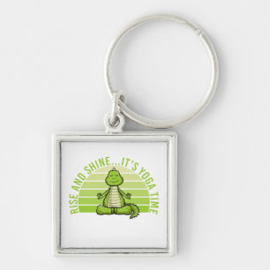 Funny cute crocodile doing yoga. funny yoga quotes key ring