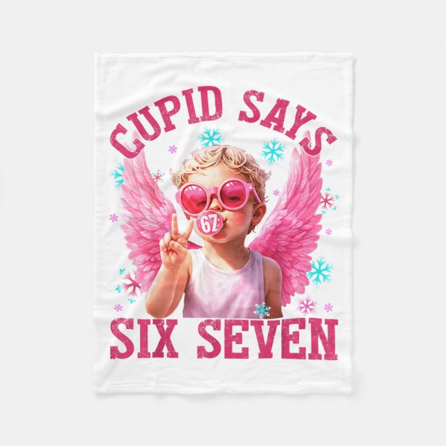 Funny Cute Cud Says Six Seven Valentine's Day 67 M Fleece Blanket (Front)