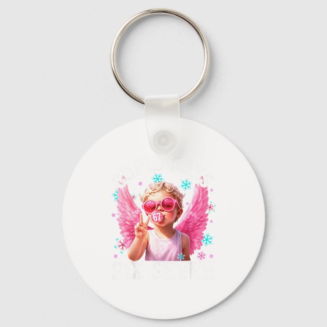 Funny Cute Cud Says Six Seven Valentine's Day 67 M Key Ring (Front)