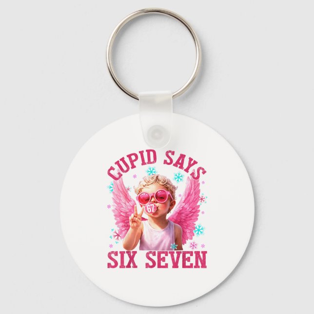 Funny Cute Cud Says Six Seven Valentine's Day 67 M Key Ring (Front)