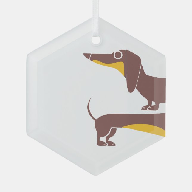 Funny cute dachshund for long dog parent glass tree decoration (Front)