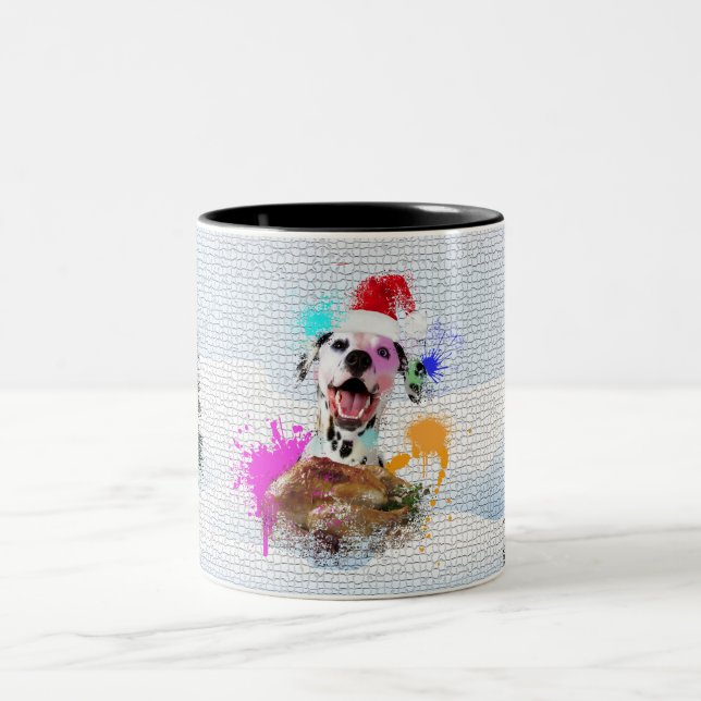 Funny, Cute Dalmatian Dog Yappy Christmas Two-Tone Coffee Mug (Center)
