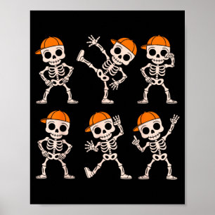Funny cute dancing skeleton halloween boys kids poster