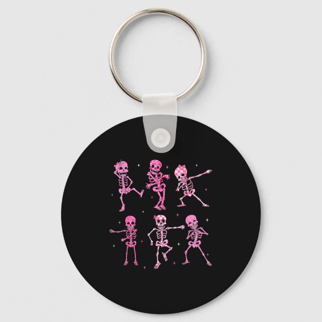 Funny Cute Dancing Skeleton Halloween Costume Shir Key Ring (Front)