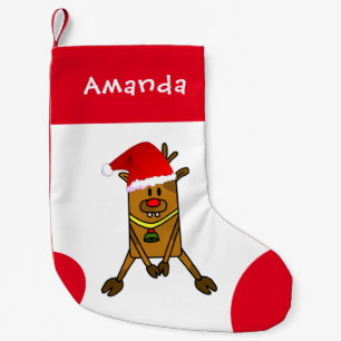 Funny Cute Deer with Santa Hat Drawing Kids Small Christmas Stocking