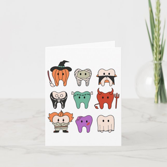 Funny Cute Dental Hygiene Monsters Teeth Squad Hal Card (Front)