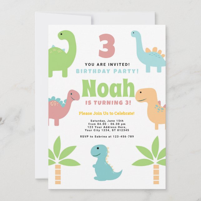 Funny Cute Dinosaur Birthday Party Invitation (Front)