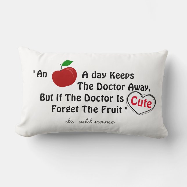 Funny Cute Doctor Red Apple Joke custom Name Lumbar Cushion (Front)