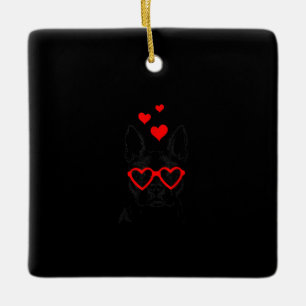 Funny Cute Dog American Boston Terrier Valentine Ceramic Ornament