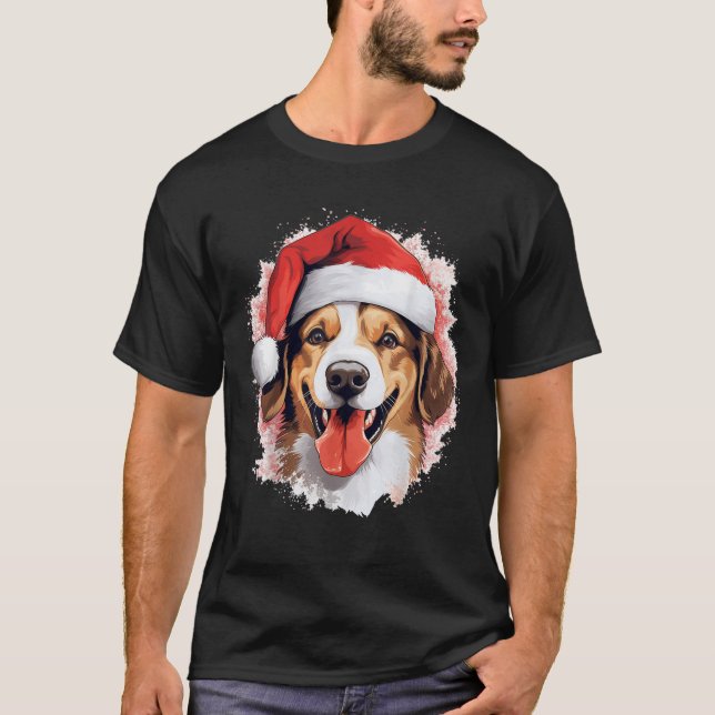 Funny cute dog lover celebrating Christmas with ha T-Shirt (Front)