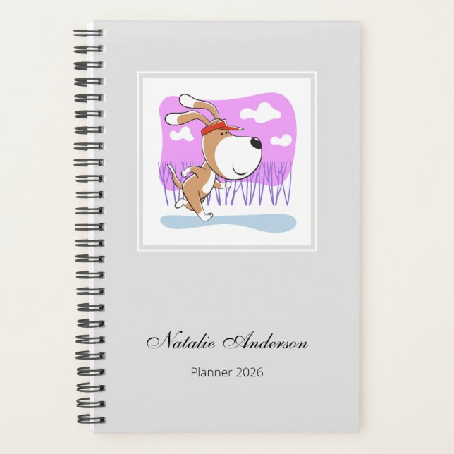 Funny Cute Dog Puppy Jogging Run Fitness 2026 Planner (Front)