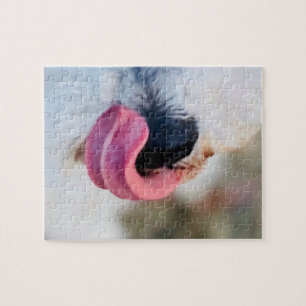 Funny Cute Dog Tongue White Puzzle