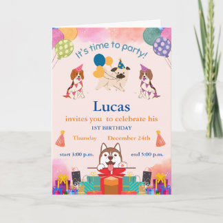 Funny Cute Dogs 1st Birthday Invitation