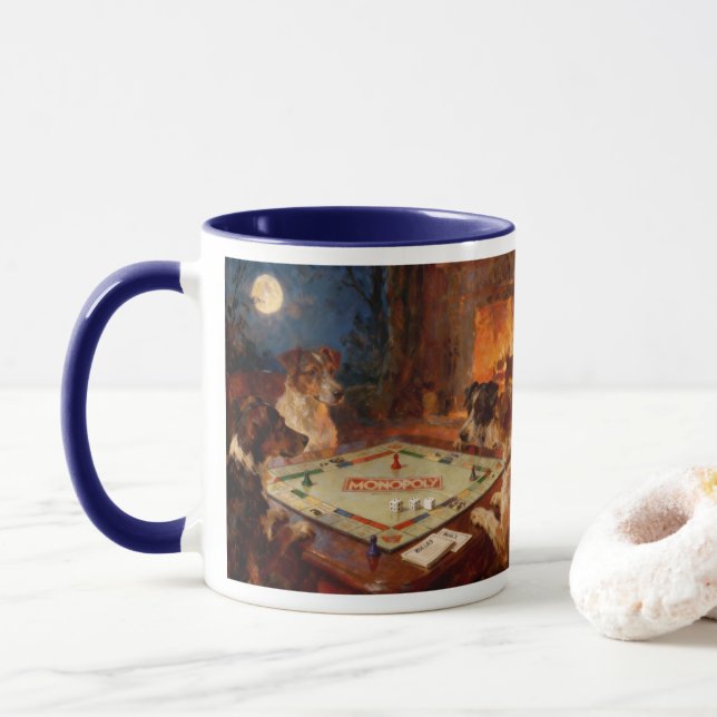 Funny Cute Dogs Playing A Board Game Coffee   Mug (With Donut)