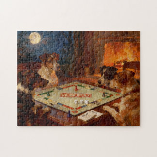 Funny Cute Dogs Playing A Board Game Jigsaw Puzzle