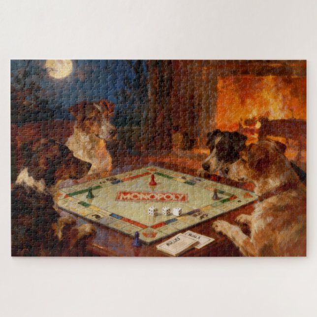 Funny Cute Dogs Playing A Board Game Jigsaw Puzzle (Horizontal)