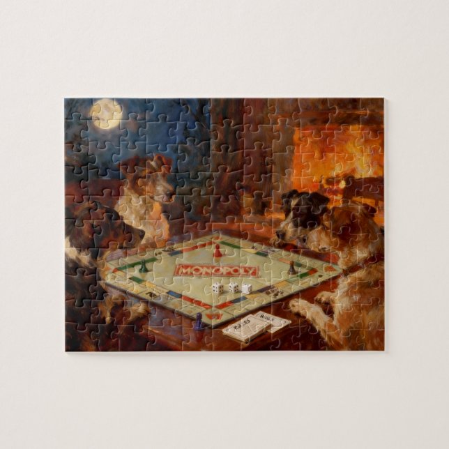 Funny Cute Dogs Playing A Board Game Jigsaw Puzzle (Horizontal)