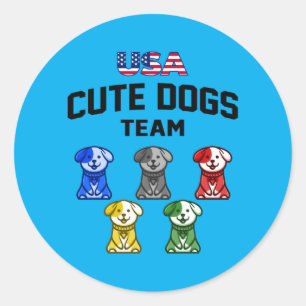 Funny Cute Dogs Usa Puppy Team Classic Round Sticker