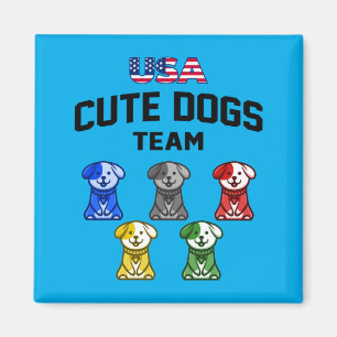Funny Cute Dogs Usa Puppy Team Magnet
