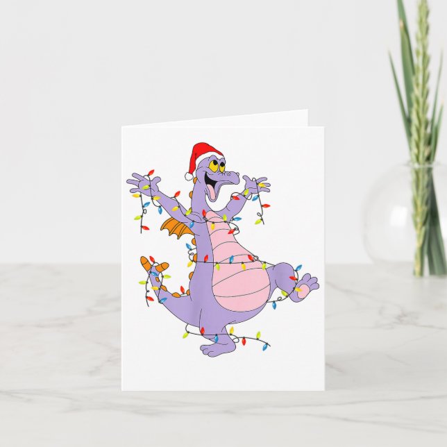 Funny Cute Dragon Figment Lights Christmas Santa M Card (Front)