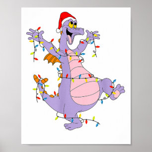 Funny Cute Dragon Figment Lights Christmas Santa M Poster