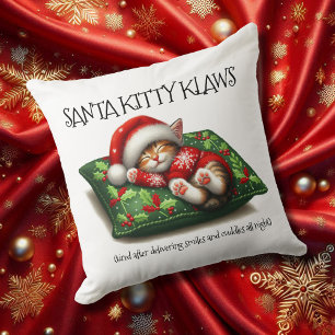 Funny Cute Dreaming Santa Kitty Klaws Cushion