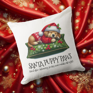 Funny Cute Dreaming Santa Puppy Paws Cushion