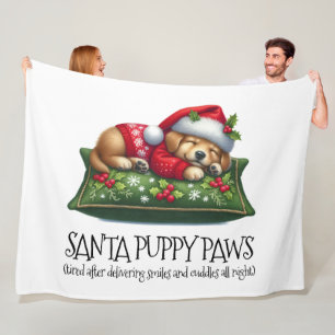 Funny Cute Dreaming Santa Puppy Paws Fleece Blanket