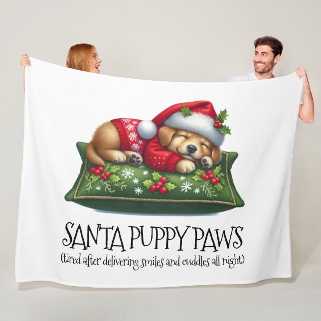 Funny Cute Dreaming Santa Puppy Paws Fleece Blanket (In Situ)