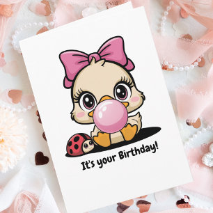 Funny Cute Duck, Ladybug & Bubble, Fun Birthday Card