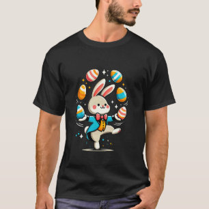 Funny Cute Easter Bunny Juggling Colourful Eggs Ki T-Shirt